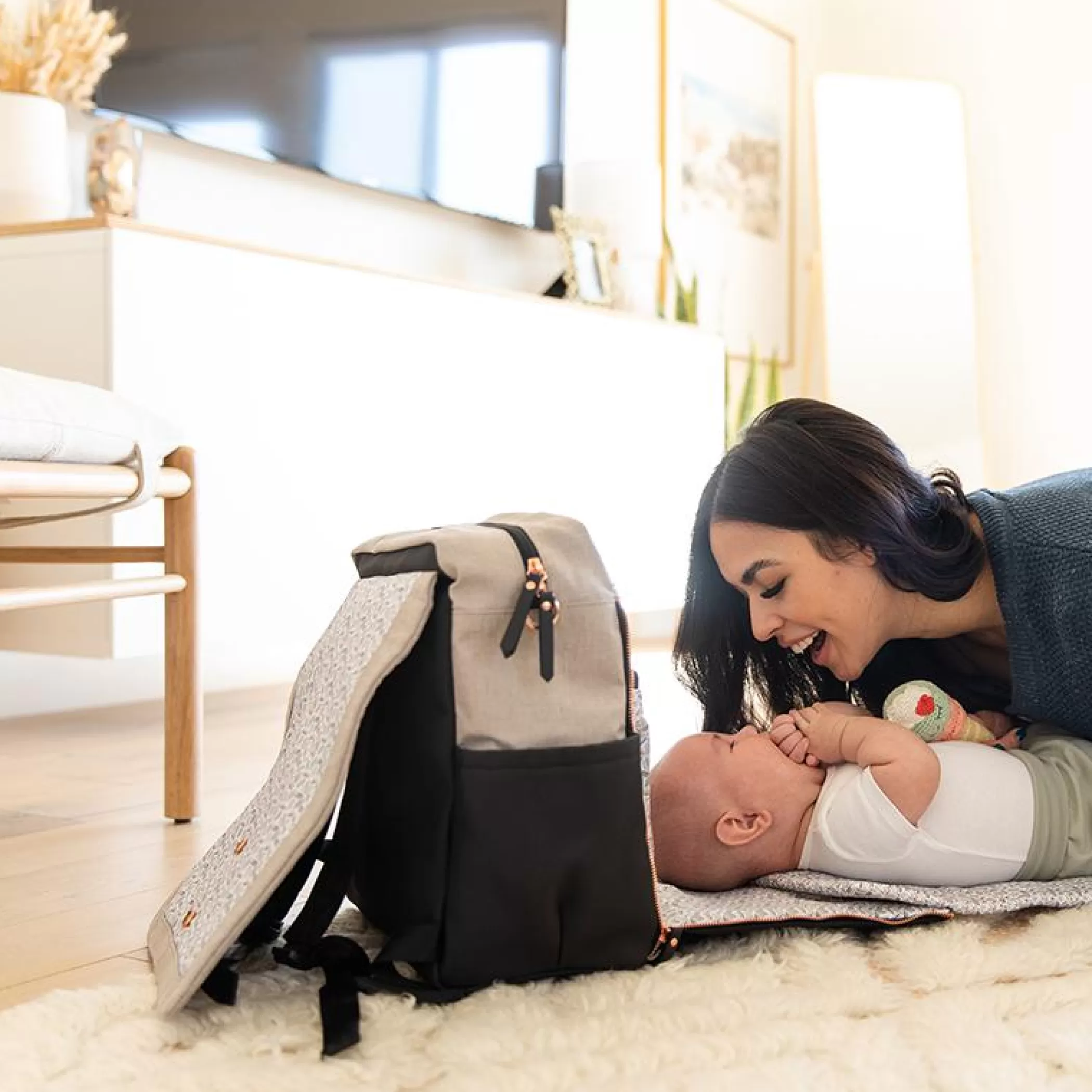 Petunia Pickle Bottom Backpacks | Boxy Backpack In Sand/Black